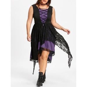 Plus Size Purple & Black Goth Punk Lace Up Dress